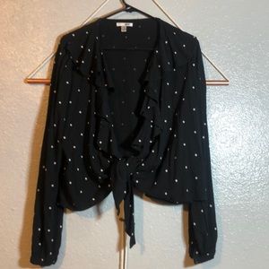 Polka Dot Front Tie Blouse